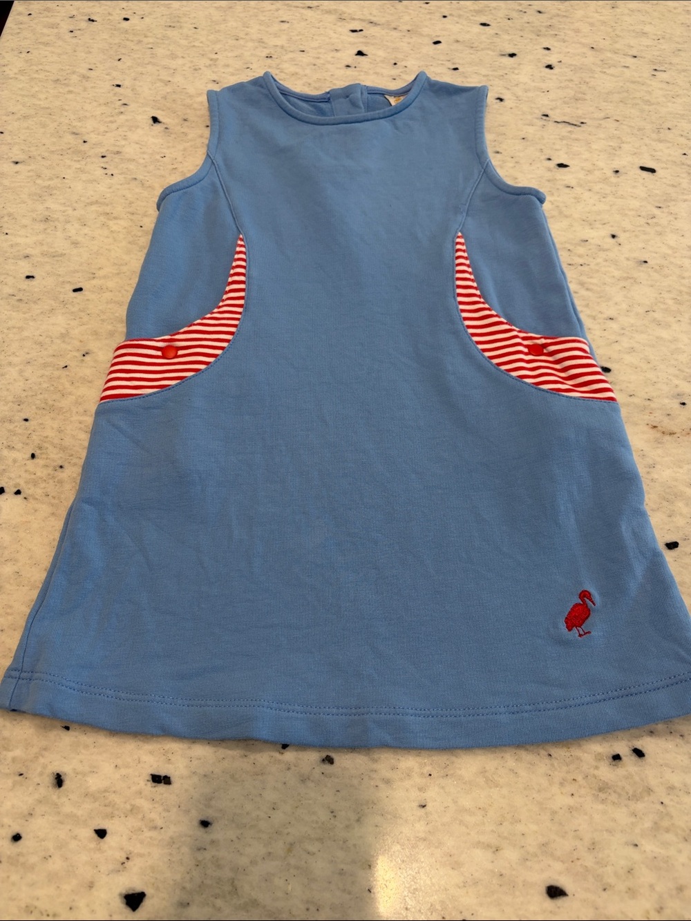 The Beaufort Bonnet Company Light Blue Dress with Red Striped Pocket Accents